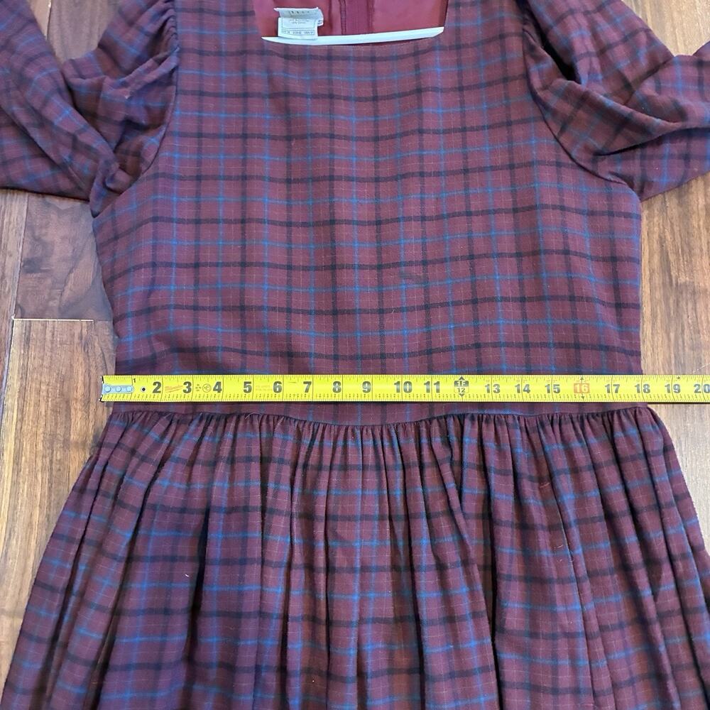 Vintage Laura Ashley Square Neck Tartan Plaid Prairie Dress Plum Size US 14 - Picture 6 of 9